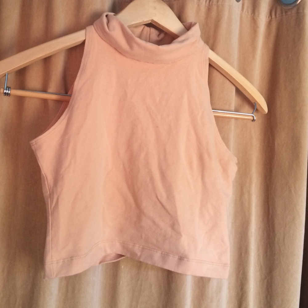 Nude turtle neck crop top